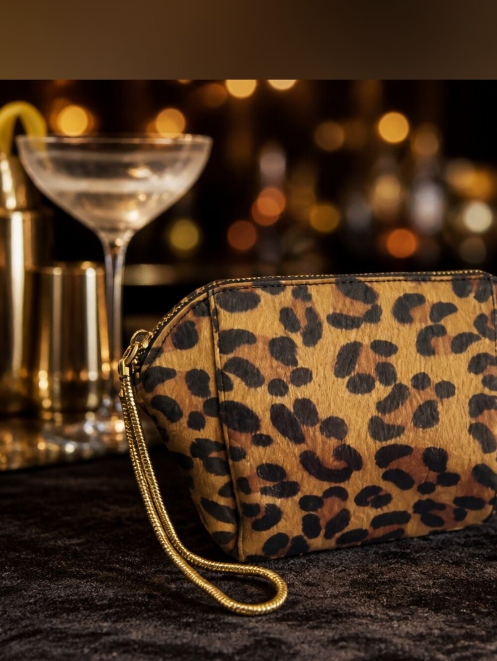 Street Level Leopard Print Baddie Clutch w Chain Wristlet Brown Black